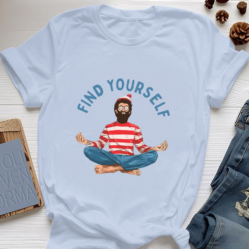 Olivenorma "FIND YOURSELF" Meditation Spiritual Cotton Tee T-Shirt - Blue - 2XL - image 13