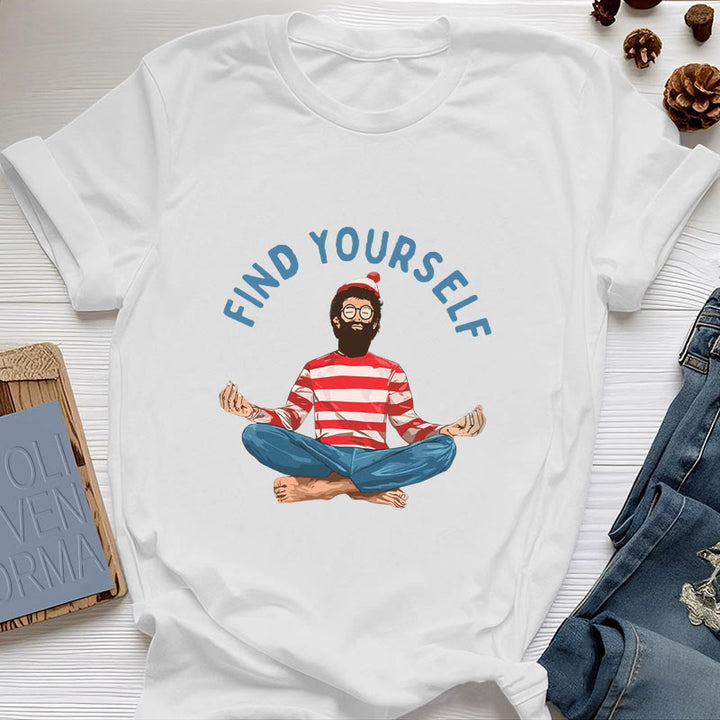 Olivenorma "FIND YOURSELF" Meditation Spiritual Cotton Tee T-Shirt - White - 2XL - image 5