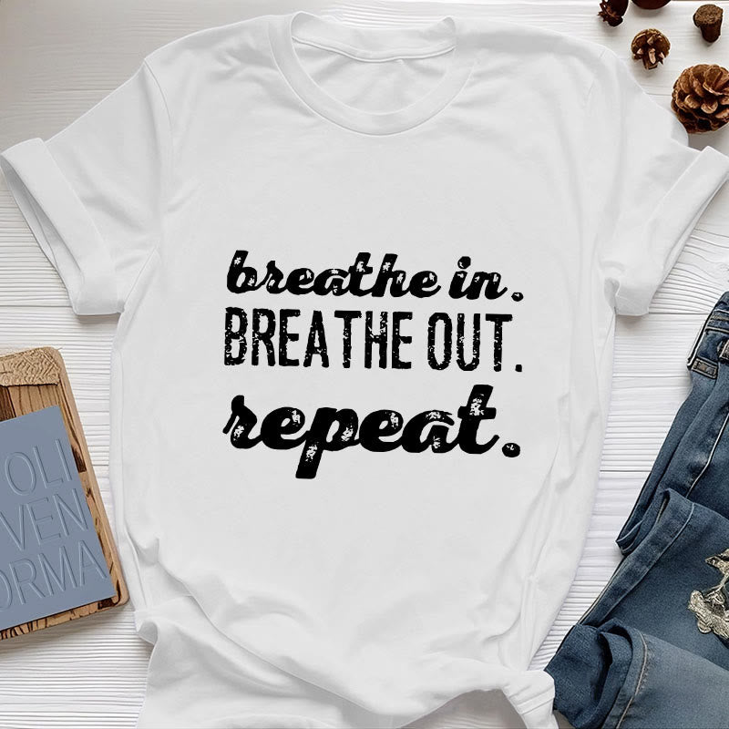 Olivenorma "BREATHE IN, BREATHE OUT" Meditation Spiritual Tee T-Shirt - White - 2XL - image 5