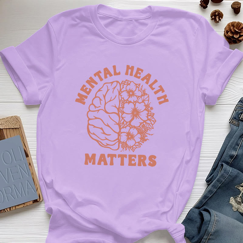 Olivenorma "MENTAL HEALTH MATTERS" Inspirational Cotton T-Shirt - Purple - 2XL - image 0