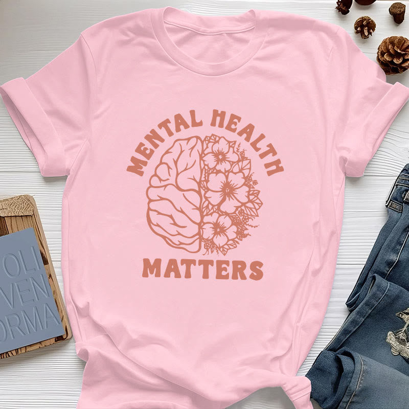 Olivenorma "MENTAL HEALTH MATTERS" Inspirational Cotton T-Shirt - Pink - 2XL - image 15