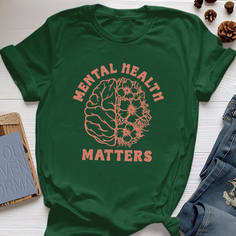 Olivenorma "MENTAL HEALTH MATTERS" Inspirational Cotton T-Shirt - Dark Green - 2XL - image 19