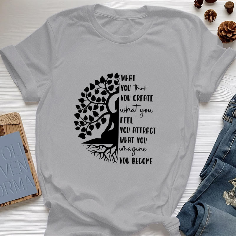 Olivenorma Tree of Life Yoga Meditation Cotton T-Shirt - Gray - 2XL - image 9