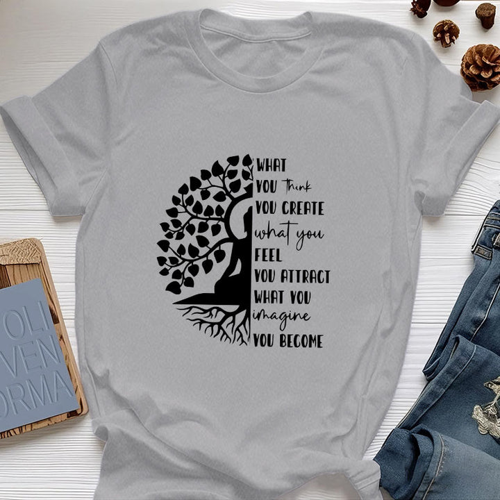 Olivenorma Tree of Life Yoga Meditation Cotton T-Shirt - Gray - 2XL - image 9