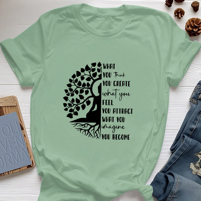 Olivenorma Tree of Life Yoga Meditation Cotton T-Shirt - Light Green - 2XL - image 0
