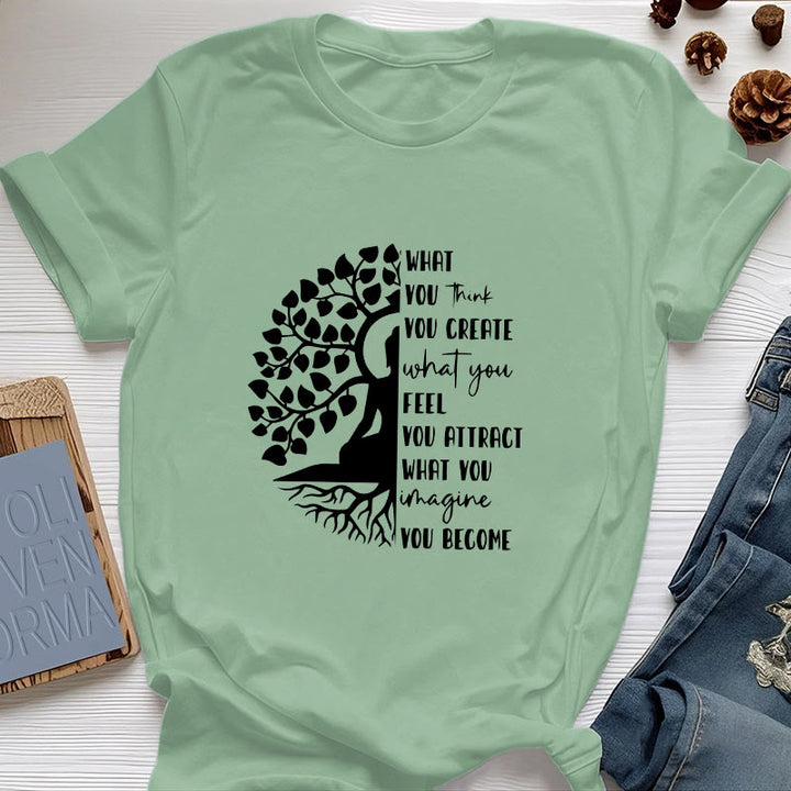 Olivenorma Tree of Life Yoga Meditation Cotton T-Shirt - Light Green - 2XL - image 0