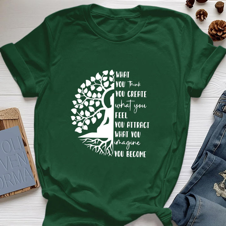 Olivenorma Tree of Life Yoga Meditation Cotton T-Shirt - Dark Green - 2XL - image 19