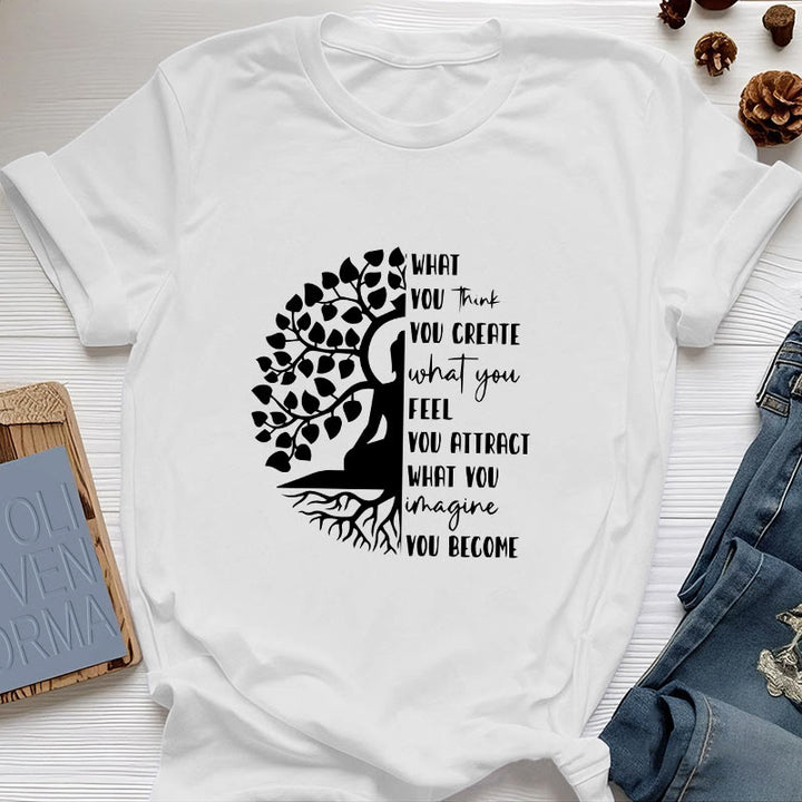Olivenorma Tree of Life Yoga Meditation Cotton T-Shirt - White - 2XL - image 5