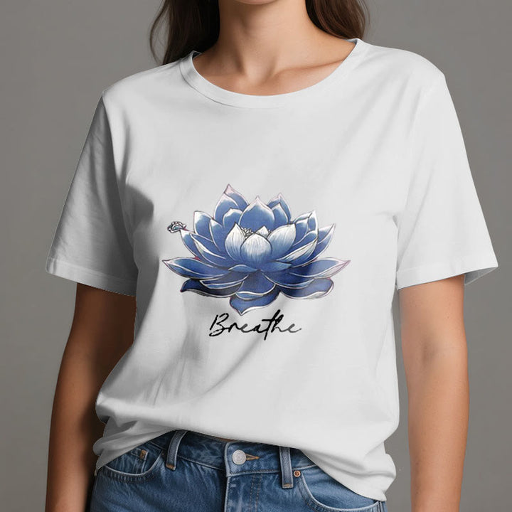 Olivenorma "BREATHE" Lotus Yoga Apparel Spiritual Tee T-Shirt - image 6