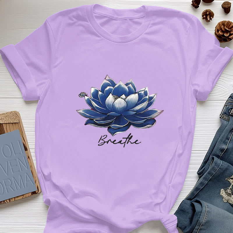 Olivenorma "BREATHE" Lotus Yoga Apparel Spiritual Tee T-Shirt - Purple - 2XL - image 15