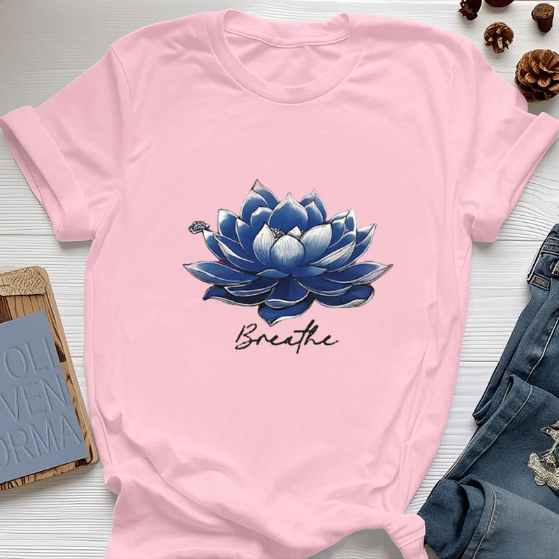 Olivenorma "BREATHE" Lotus Yoga Apparel Spiritual Tee T-Shirt - Pink - 2XL - image 13