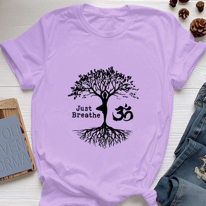 Olivenorma "JUST BREATHE" Yoga Tree OM Symbol Spiritual T-Shirt - Purple - 2XL - image 17