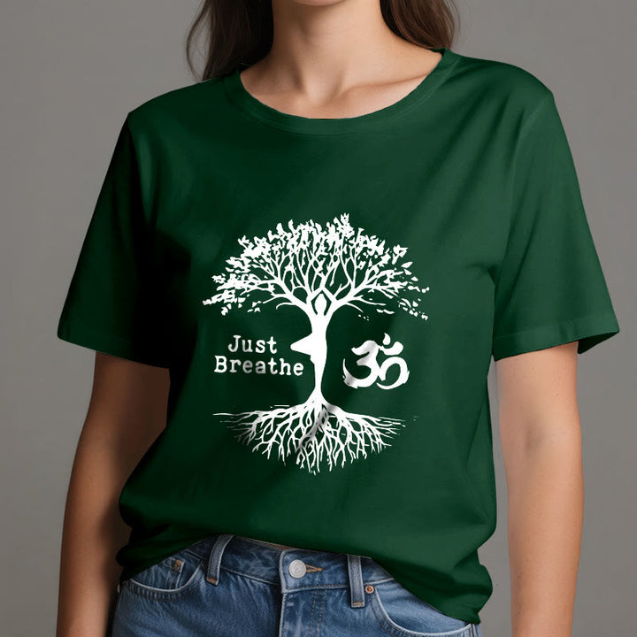 Olivenorma "JUST BREATHE" Yoga Tree OM Symbol Spiritual T-Shirt - image 20