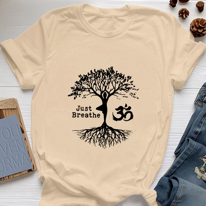 Olivenorma "JUST BREATHE" Yoga Tree OM Symbol Spiritual T-Shirt - Yellow - 2XL - image 11