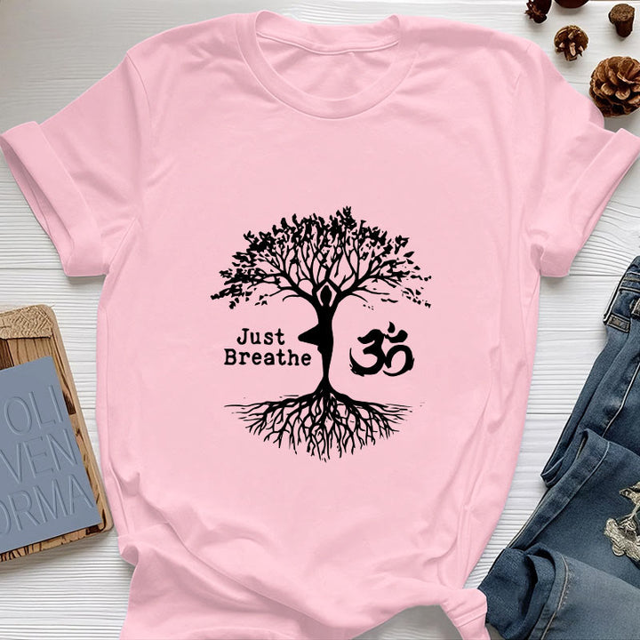 Olivenorma "JUST BREATHE" Yoga Tree OM Symbol Spiritual T-Shirt - Pink - 2XL - image 15