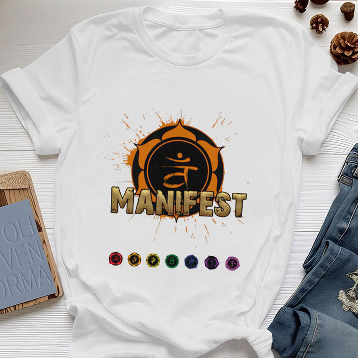 Olivenorma Unisex "MANIFEST" Throat Chakra Short Sleeve T-Shirt - Sacral Chakra - I FEEL - White - 2XL - image 5