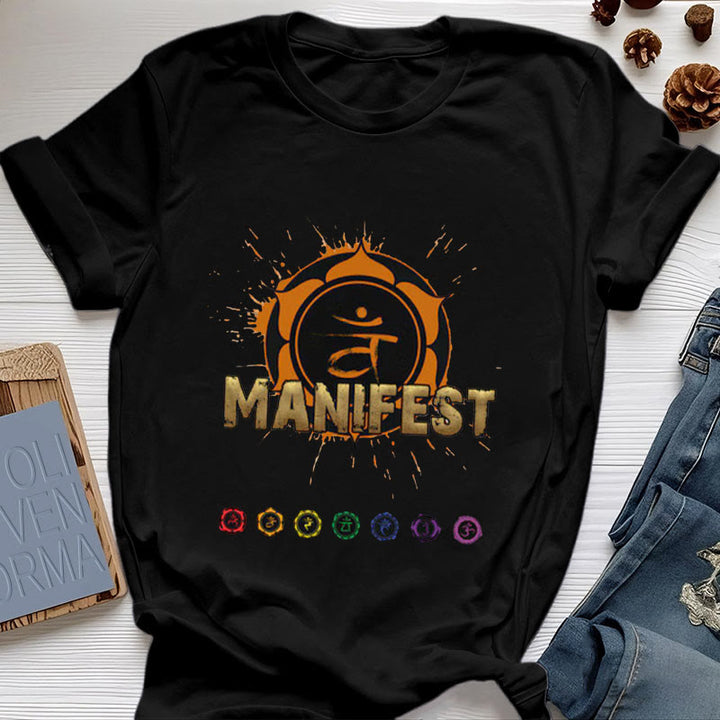 Olivenorma Unisex "MANIFEST" Throat Chakra Short Sleeve T-Shirt - Sacral Chakra - I FEEL - Black - 2XL - image 0