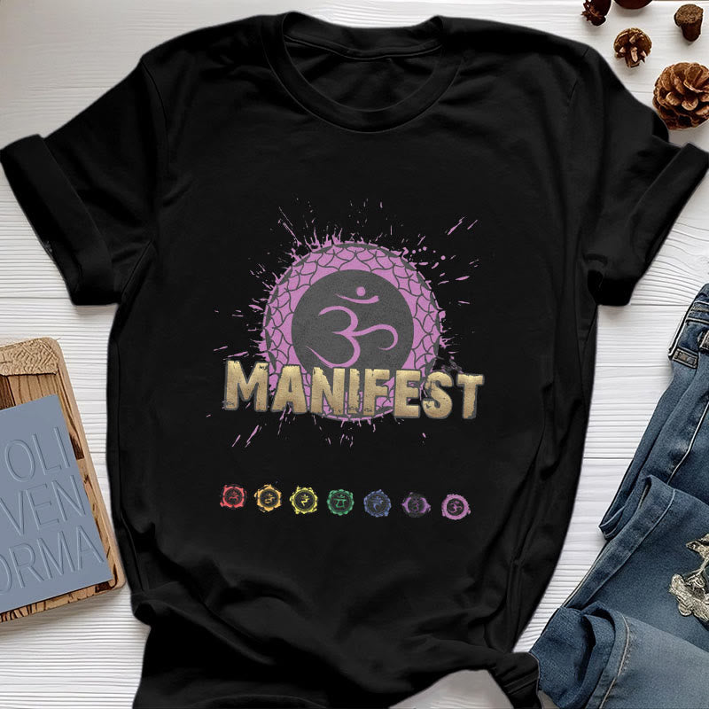 Olivenorma Unisex "MANIFEST" Throat Chakra Short Sleeve T-Shirt - Crown Chakra - I UNDERSTAND - Black - 2XL - image 14