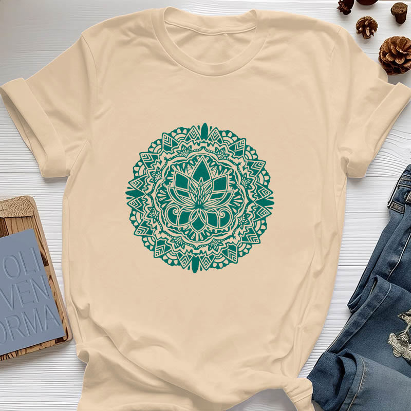 Olivenorma Green Lotus Print T-Shirt - Yellow - 2XL - image 8
