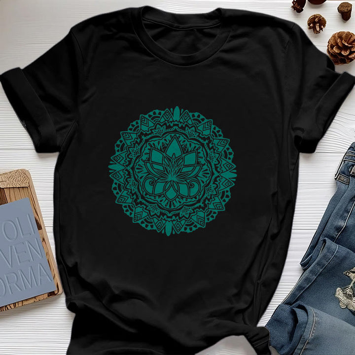 Olivenorma Green Lotus Print T-Shirt - Black - 2XL - image 4