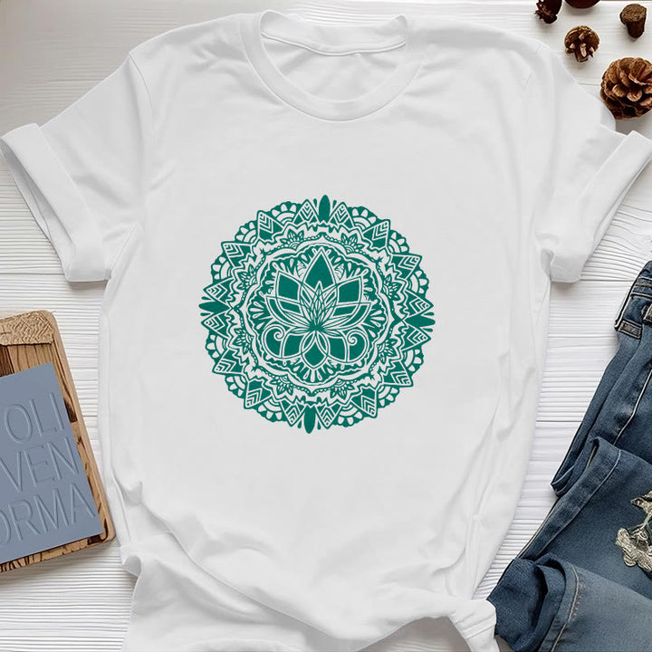 Olivenorma Green Lotus Print T-Shirt - White - 2XL - image 0