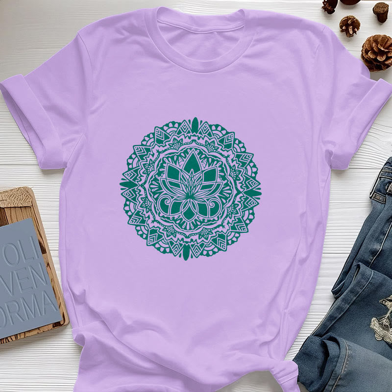 Olivenorma Green Lotus Print T-Shirt - Purple - 2XL - image 14