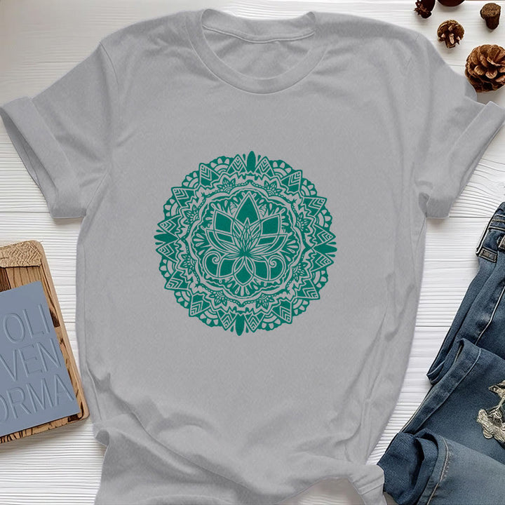 Olivenorma Green Lotus Print T-Shirt - Gray - 2XL - image 6