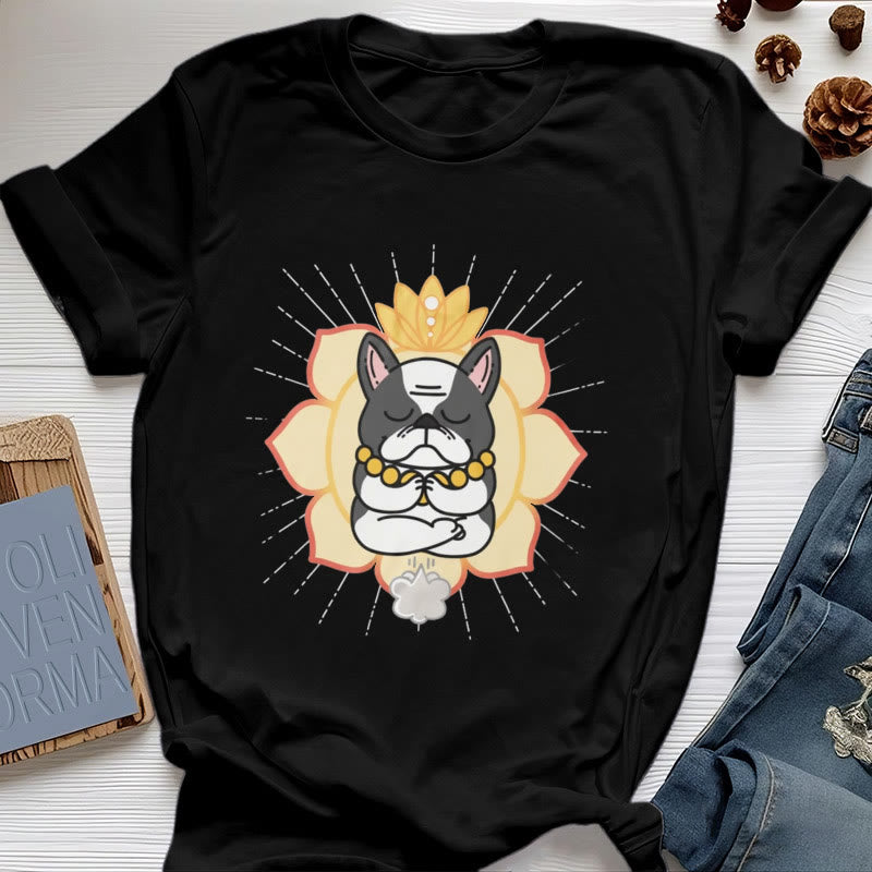 Olivenorma Yoga Meditation French Bulldog Print T-Shirt - Black - 2XL - image 3