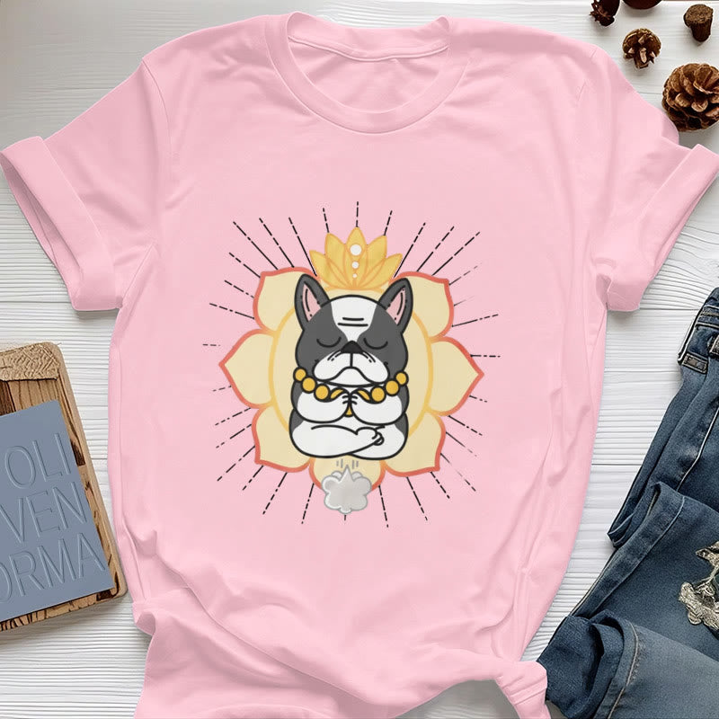 Olivenorma Yoga Meditation French Bulldog Print T-Shirt - Pink - 2XL - image 15