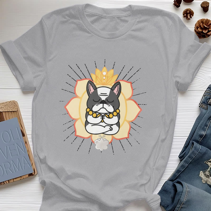 Olivenorma Yoga Meditation French Bulldog Print T-Shirt - Gray - 2XL - image 6