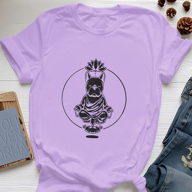 Olivenorma Zen Meditation French Bulldog Lotus T-Shirt - Purple - 2XL - image 14