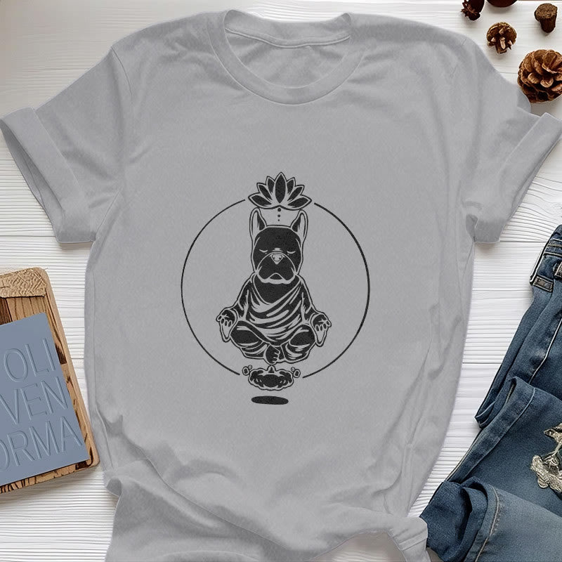 Olivenorma Zen Meditation French Bulldog Lotus T-Shirt - Gray - 2XL - image 6