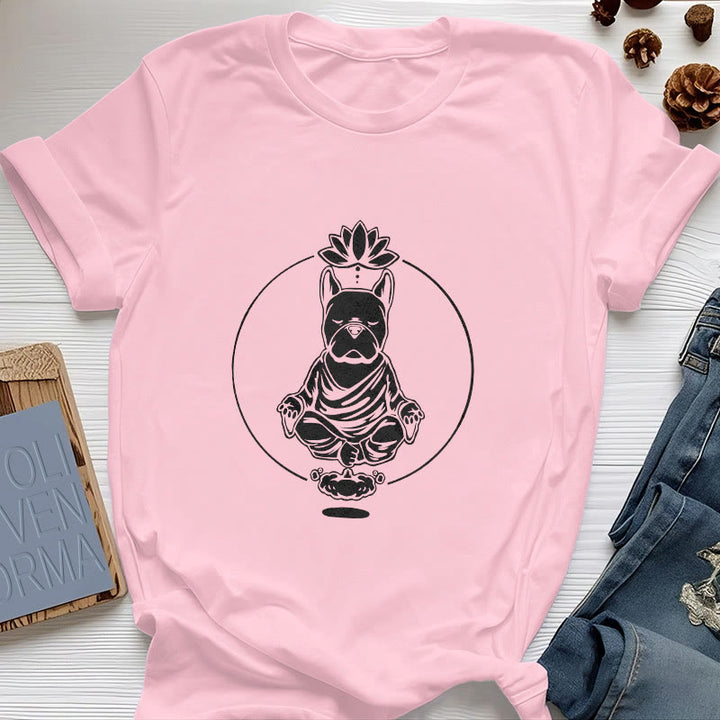Olivenorma Zen Meditation French Bulldog Lotus T-Shirt - Pink - 2XL - image 12