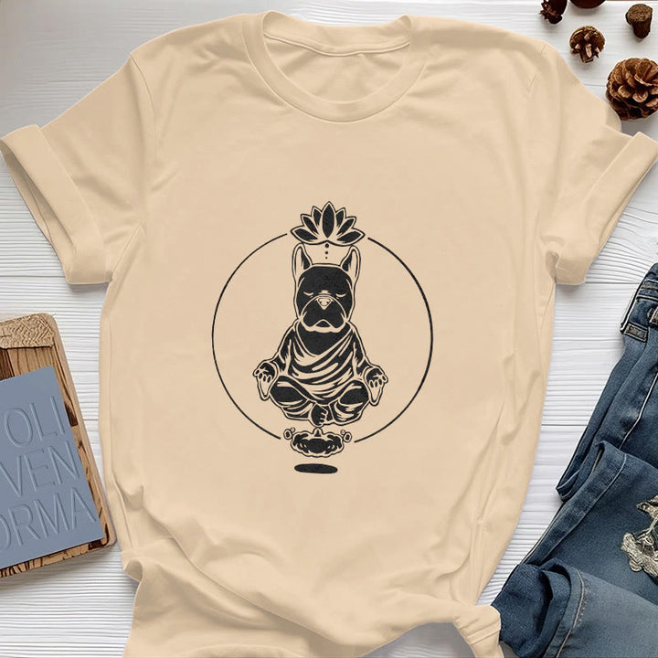 Olivenorma Zen Meditation French Bulldog Lotus T-Shirt - Yellow - 2XL - image 8