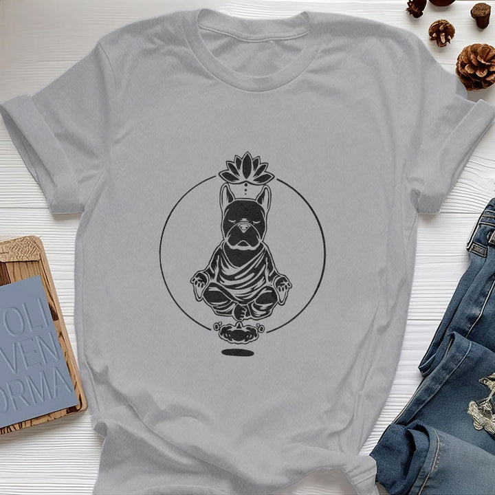 Olivenorma Zen Meditation French Bulldog Lotus T-Shirt - Gray - 2XL - image 6