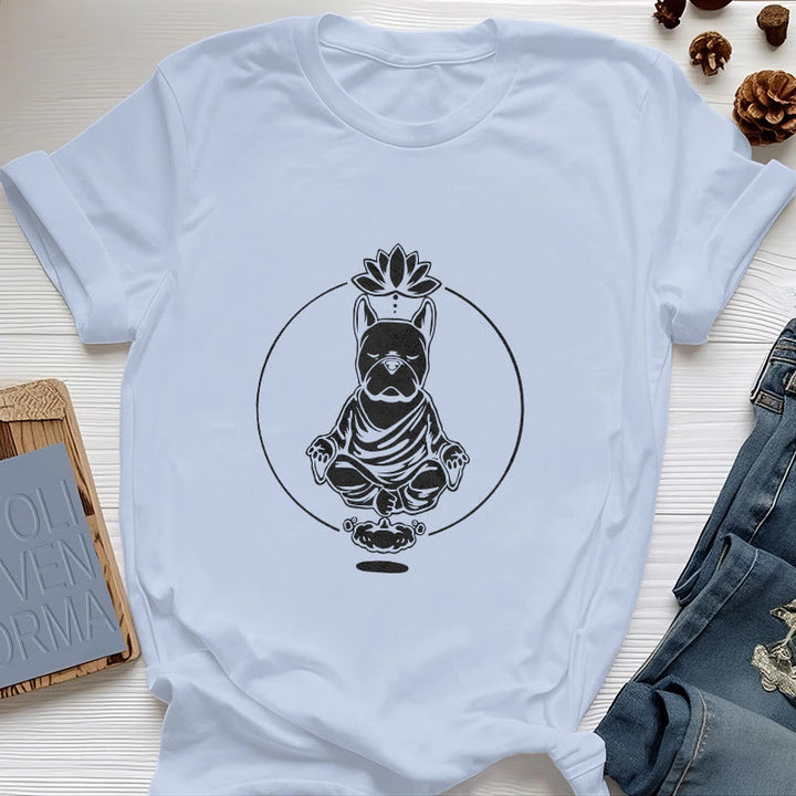Olivenorma Zen Meditation French Bulldog Lotus T-Shirt - Blue - 2XL - image 10
