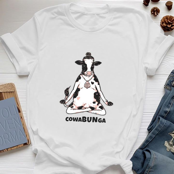 Olivenorma "Cowabunga" Yoga Cow T-Shirt - White - 2XL - image 4