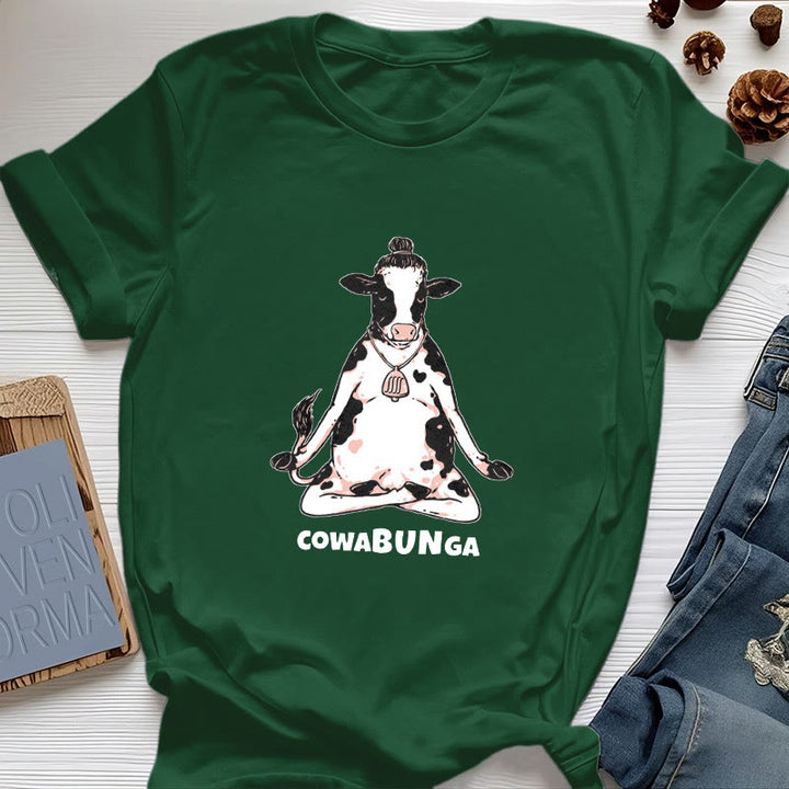 Olivenorma "Cowabunga" Yoga Cow T-Shirt - Dark Green - 2XL - image 18