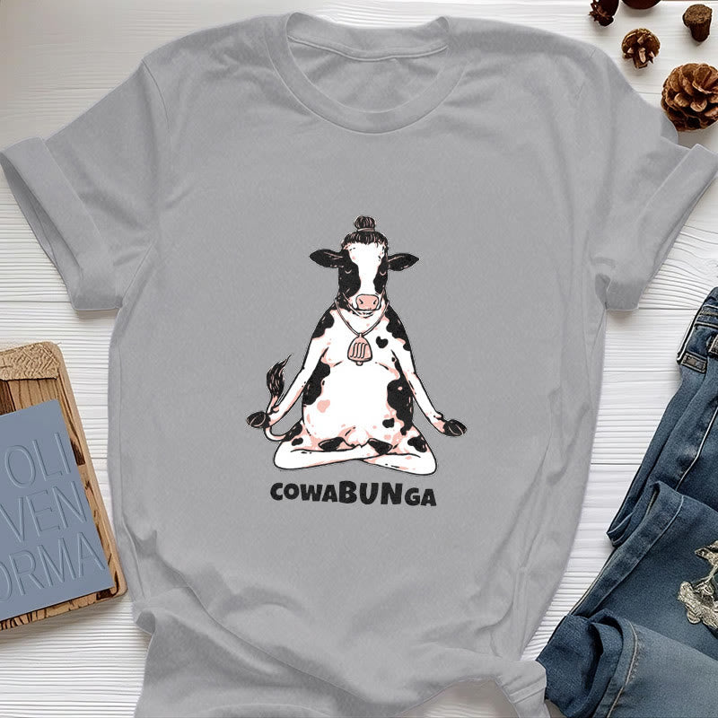 Olivenorma "Cowabunga" Yoga Cow T-Shirt - Gray - 2XL - image 6
