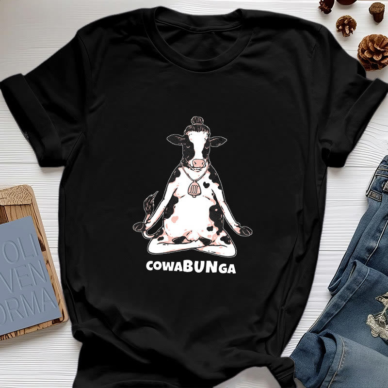 Olivenorma "Cowabunga" Yoga Cow T-Shirt - Black - 2XL - image 0