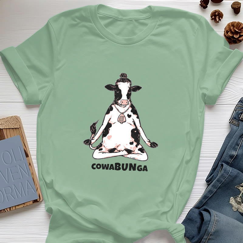 Olivenorma "Cowabunga" Yoga Cow T-Shirt - Light Green - 2XL - image 16