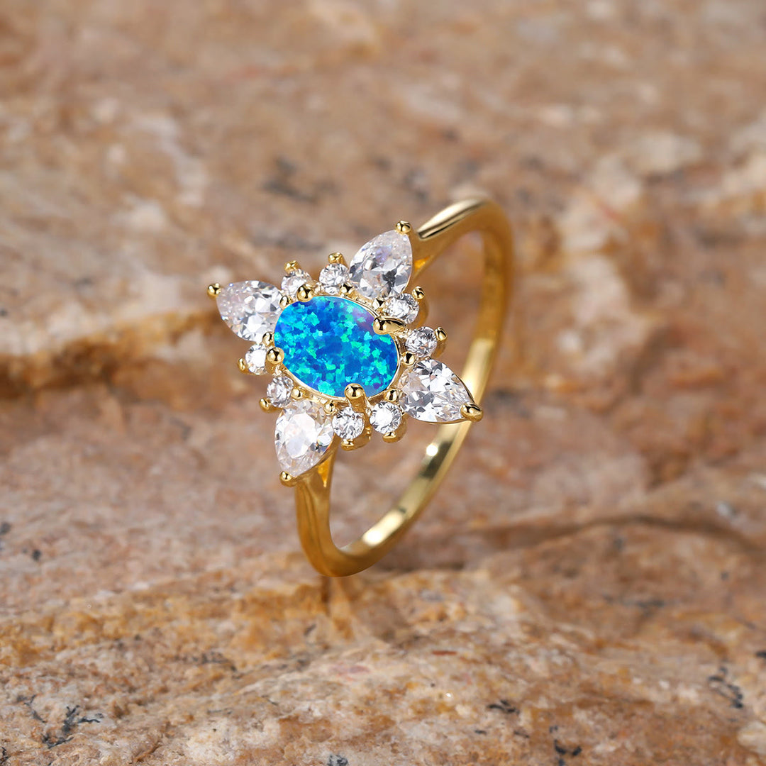 Olivenorma "Uniquely Yours" Radiant Opal Star Ring - Blue Opal - Golden - US 10 - image 8