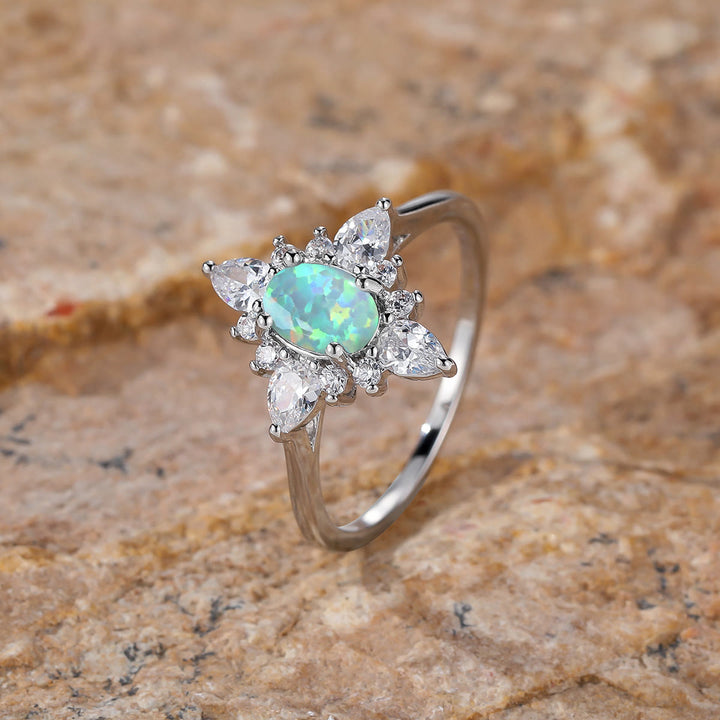 Olivenorma "Uniquely Yours" Radiant Opal Star Ring - White Opal - Silver - US 10 - image 9
