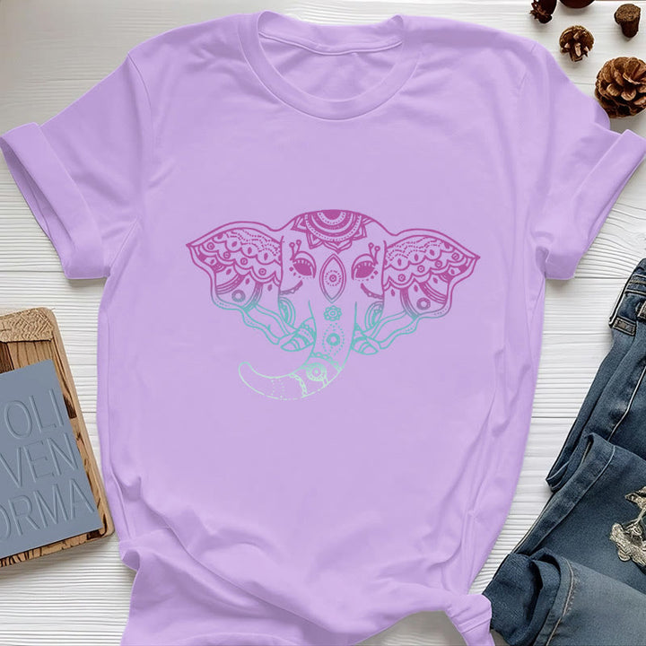 Olivenorma Mystic Elephant Mandala Cotton T-Shirt - Purple - 2XL - image 14