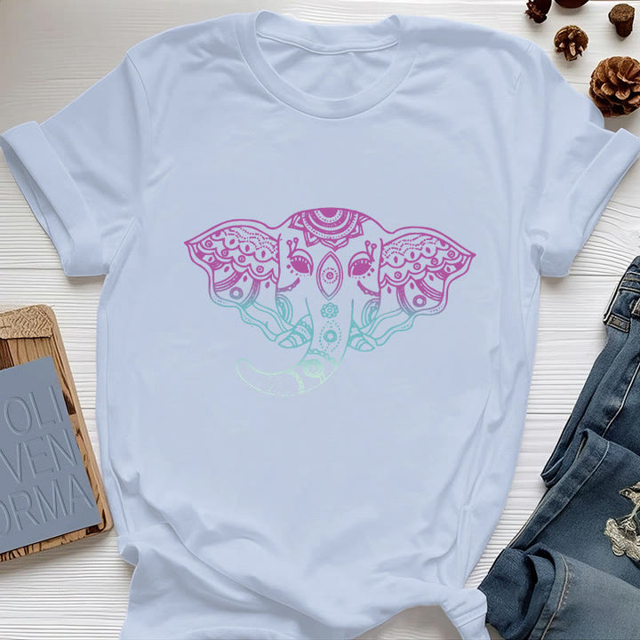 Olivenorma Mystic Elephant Mandala Cotton T-Shirt - Blue - 2XL - image 10
