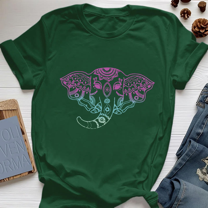 Olivenorma Mystic Elephant Mandala Cotton T-Shirt - Dark Green - 2XL - image 18