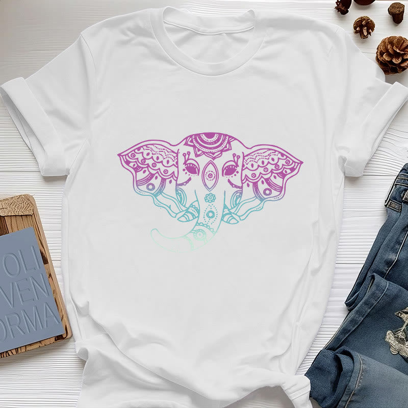 Olivenorma Mystic Elephant Mandala Cotton T-Shirt - White - 2XL - image 0