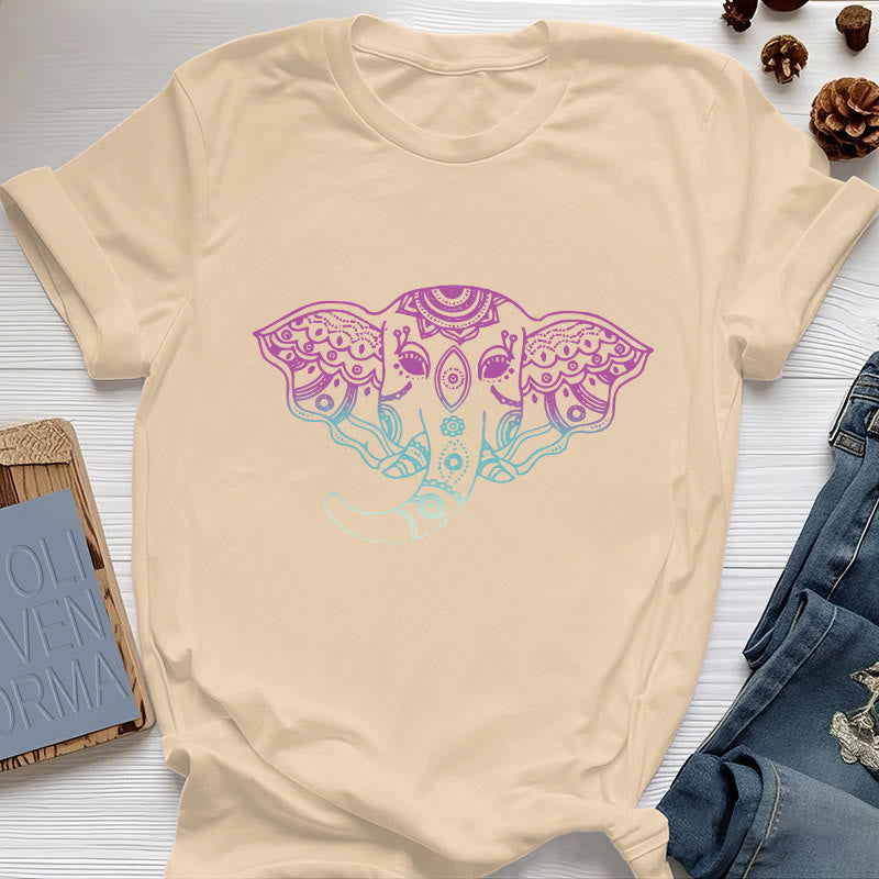 Olivenorma Mystic Elephant Mandala Cotton T-Shirt - Yellow - 2XL - image 8