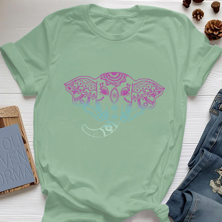Olivenorma Mystic Elephant Mandala Cotton T-Shirt - Light Green - 2XL - image 16