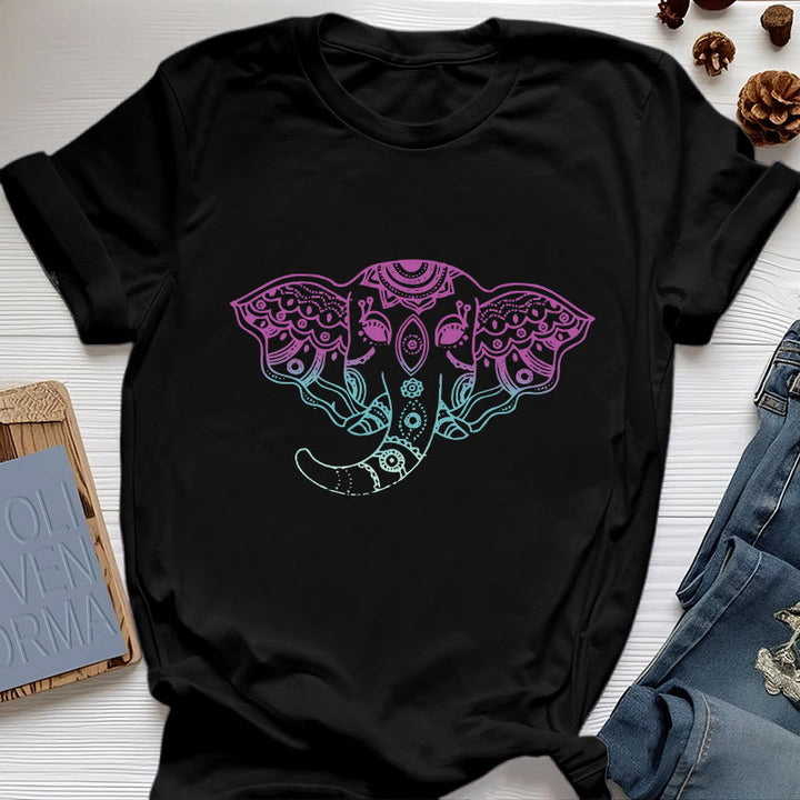 Olivenorma Mystic Elephant Mandala Cotton T-Shirt - Black - 2XL - image 4